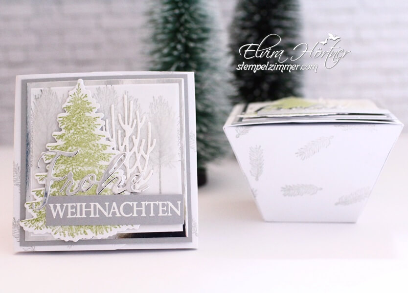 Weihnachtliche Trapezbox in weiss mit Schiefergrau-Tannenbaum aus dem Set Winterwald-Stampin Up-Elviras Stempelzimmer-Blog-Oesterreich